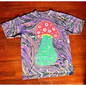 Purple Teddy Fresh x Myfawnwy Collab Tie Dye Mushroom Head Psychedelic TShirt XS